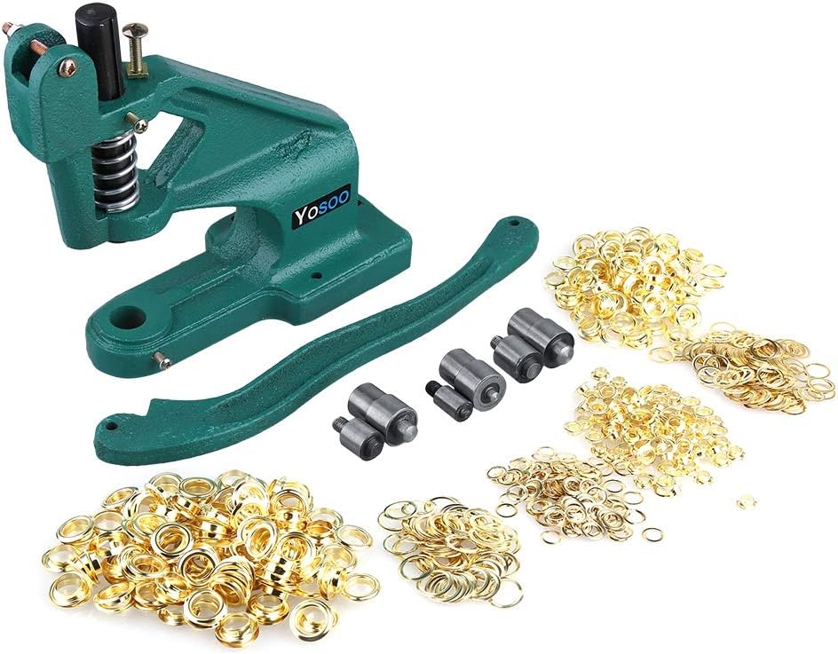 Eyelet Punch Machine, 6mm/10mm/12mm Eyelet Punch Machine Plier Punching Pliers Punching Machine, 3 Sizes Dies, 900 Eyelets