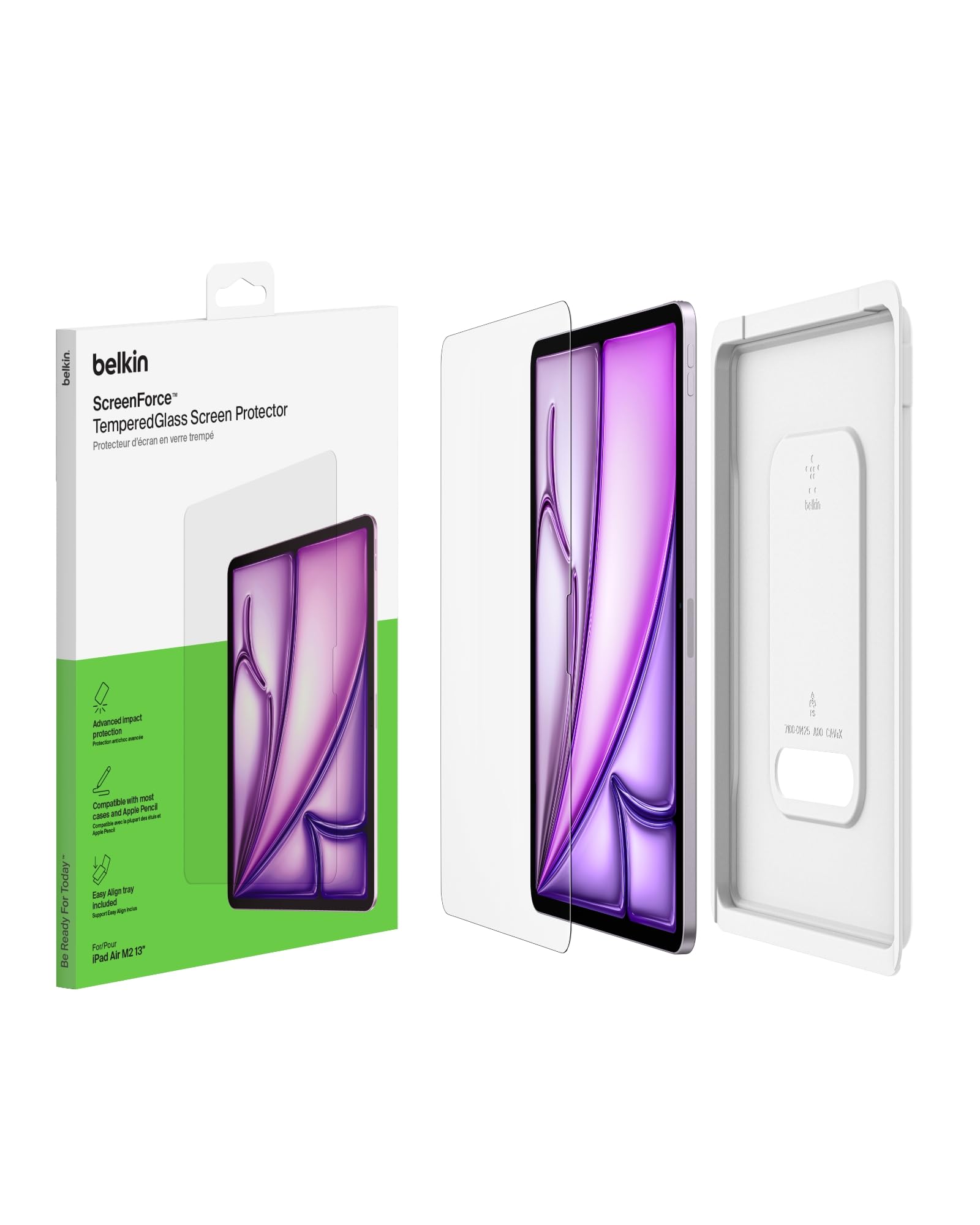 Belkin ScreenForce TemperedGlass szkło ochronne do iPada Air 13 cali, szkło hartowane o twardości 9H, grubość 0,33 mm, ochrona przed zarysowaniami i łatwe nakładanie, zgodne z etui i Apple Pencil
