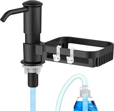 Soap Dispenser for Kitchen Sink with Sponge Holder, Black | Built in Soap Dispenser Pump with 38" Extension Tube Kit, Under Counter Black ABS Pump Head, Good Suction Power