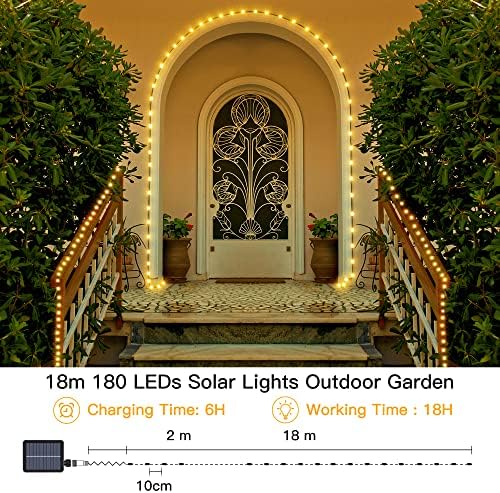 Ollny Solar Lights Outdoor Garden - 180LED 18m Solar Fairy String Lights Outdoor Lights Solar Powered Waterproof with Timer/8 Modes Garden Ornaments Warm White Outside Lights for Tree/Fence/Patio/Gate