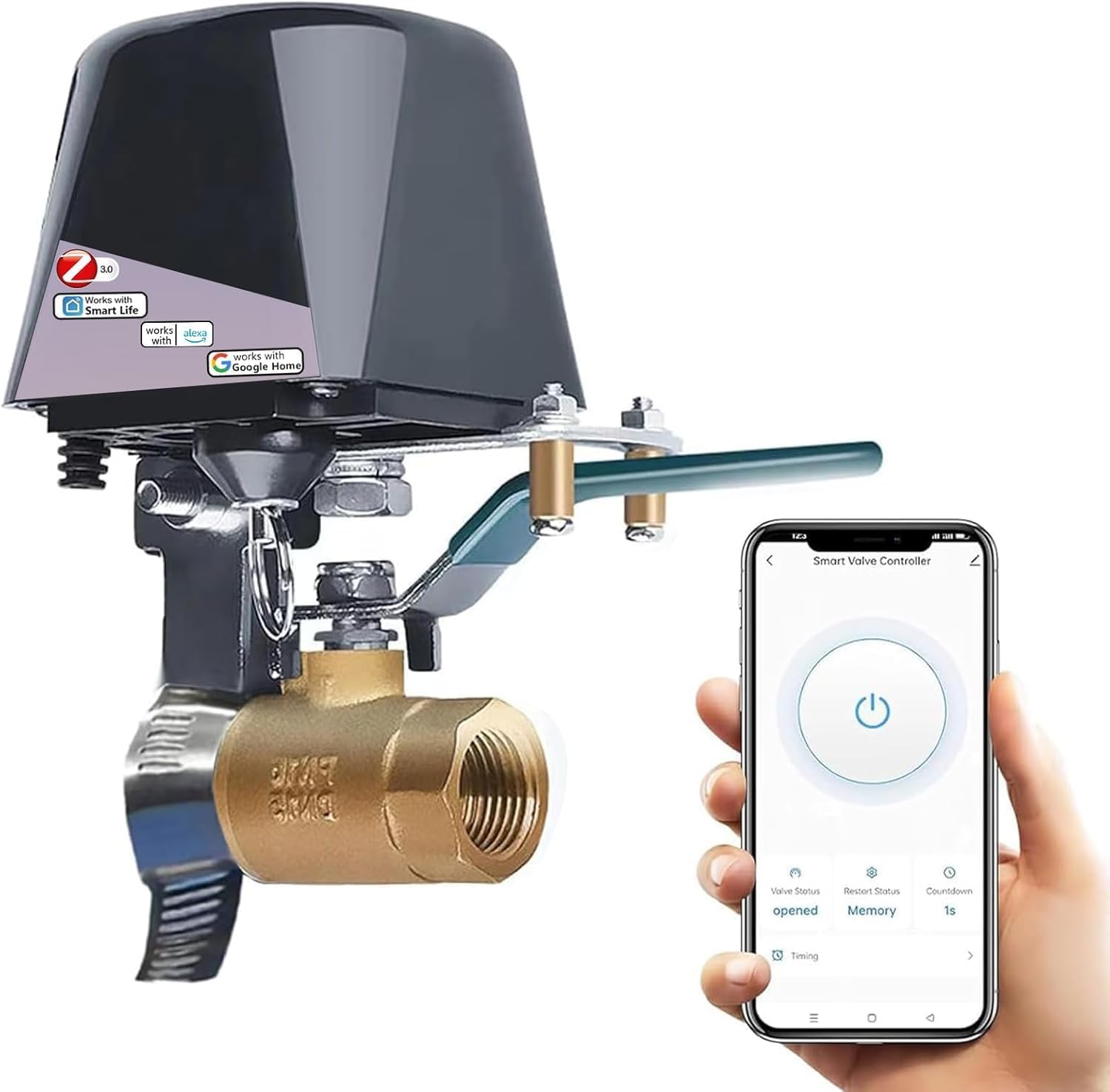UseeLink Valvola dell'acqua intelligente, controllo valvola Zigbee, controllo irrigazione, valvola di intercettazione dell'acqua, compatibile con Alexa e Google, richiede Zigbee Hub