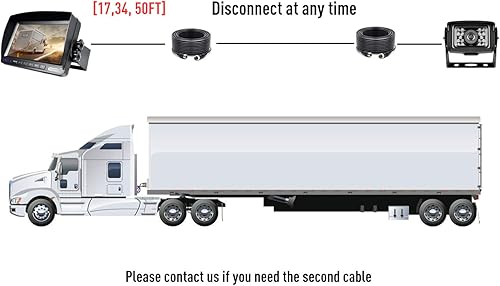 Miniatura 4 de Kit de sistema de cámara de respaldo con cable HD, chip CCD afilado, 100% no lavado, cámara de visión trasera impermeable IP69 + monitor LCD de 7