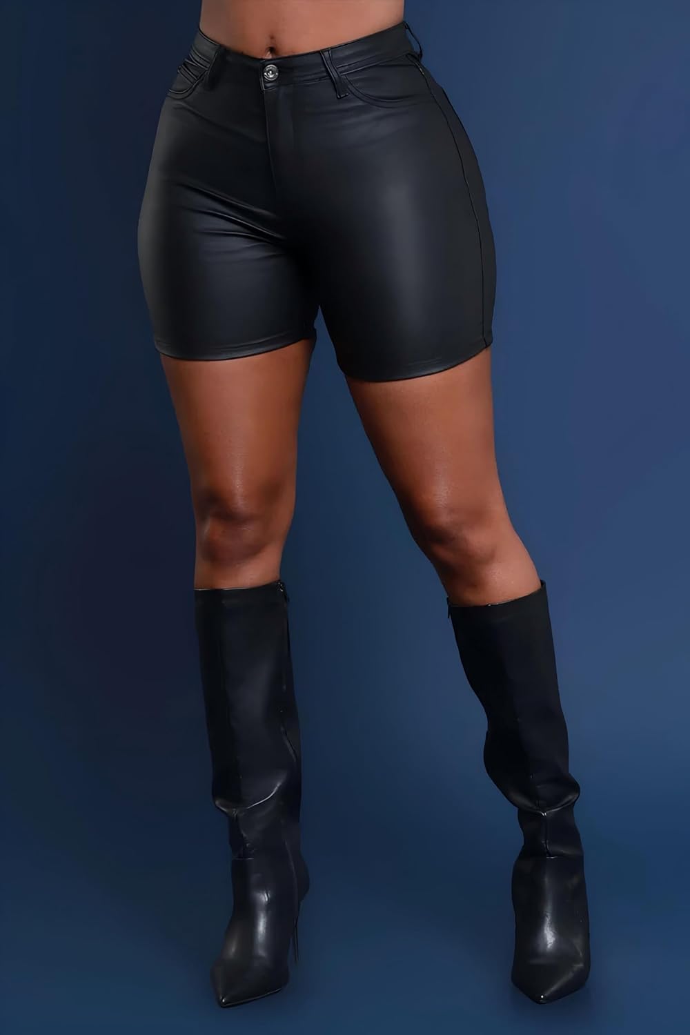 Women's Sexy High Waist Faux Leather Shorts - Stretchy PU Leather Casual Shorts - Image 4