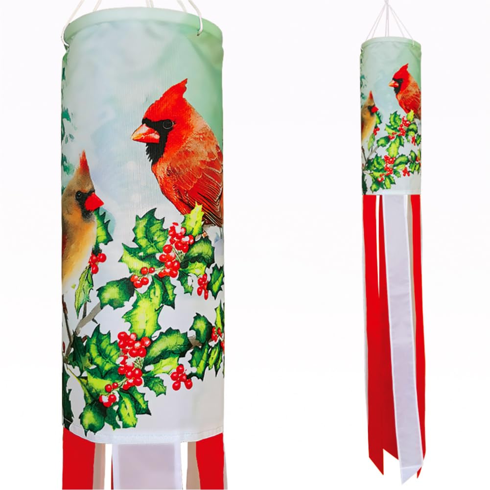 Winter Cardinal Bird Windsock 40 Inch Durable Outdoor Hanging Decoration for Yard Garden Patio Home Decor