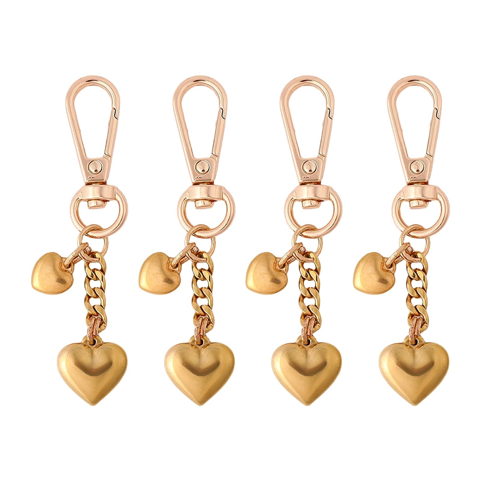 4 llaveros de corazón dorado de acero inoxidable 304 con cierre, llaveros para bricolaje, collares, manualidades, fabricación de joyas