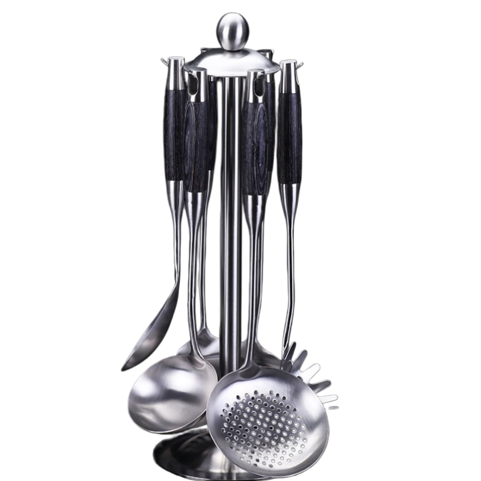 Juego de utensilios de cocina de acero inoxidable 316 con mango de sándalo rojo, espátula resistente, cucharón para sopa, espumadera, volteador, herramientas de cocina resistentes al calor.