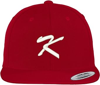 Letter K Brushed Script Embroidered Flat Bill Snapback Baseball Cap