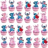 48 Pcs Pink Lilo and Stitch Party Cupcake Toppers, Girl Lilo and Stitch Birthday Party Decorations