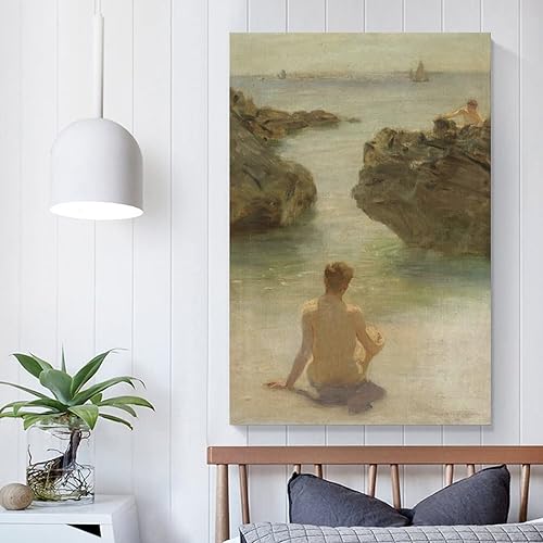 Miniatura 5 de Henry Scott Tuke - Póster de niño en una playa - Lienzo decorativo para pared, para sala de estar, dormitorio, 16 x 24 pulgadas (15.7 x 23.6 in)