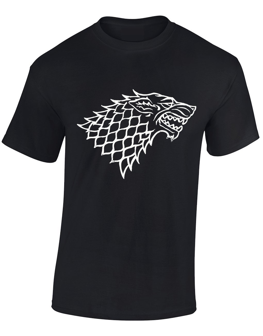 Crown Designs Direwolf House of Stark Sigil Fantasy TV Show Inspired for Men & Teenagers T-Shirts Tops - Black/Large