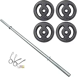 Kit 20kg Anilhas + 1 Barra 120cm Com Presilhas