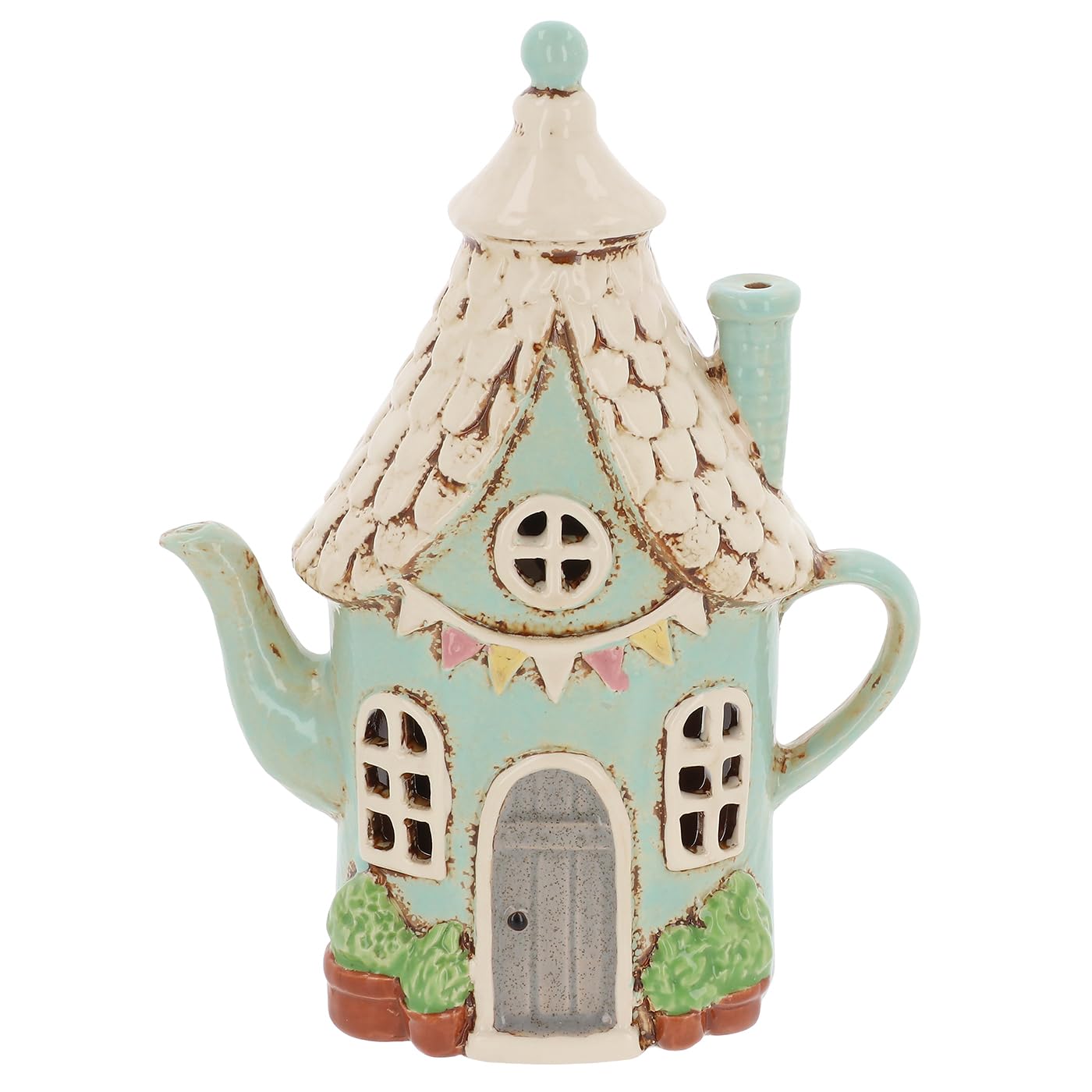 Village Pottery Aqua Blue Teapot with Bunting Tealight Holder Boxed JD362411