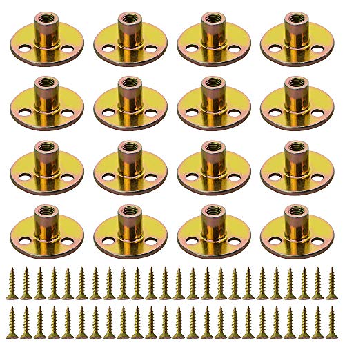 WMYCONGCONG 64PCS Iron Plate Nut Screw Set 5/16â€ Brad Hole Tee T-nut with Round Base Furniture Hardware Flange Insert Female Thread T-Nut with Mounting Screws Set (5/16" - 64Pcs)