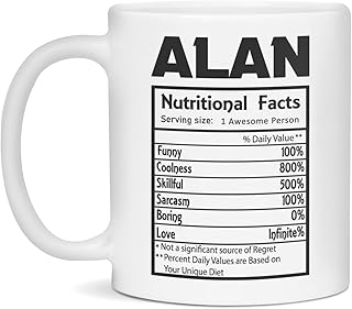 Alan nutritional facts definition funny Coffee Mug, 11-Ounce White