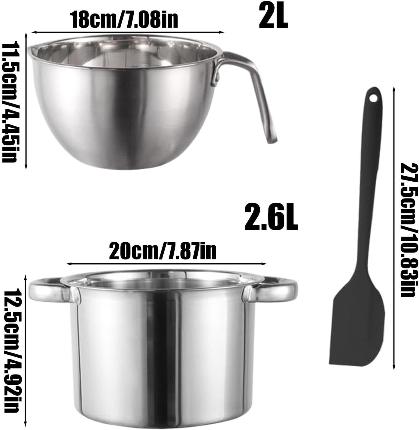 Stainless Steel Double Boiler Pot Melting Bowl Double Boiler Pot Set with Silicone Spatula 2L Chocolate Melting 2.6L for Candy Making Supplies