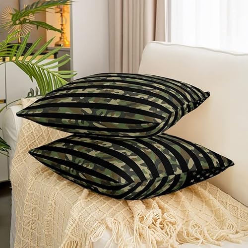 Feelyou American Flag Throw Pillow Cover Soft Square 16"X16"Camouflage Cushion Case Home Decor Camo Military Style Green Black Pillow Case Pillowcase For Couch Sofa Living Room Bedroom Bed Chair #TOP2