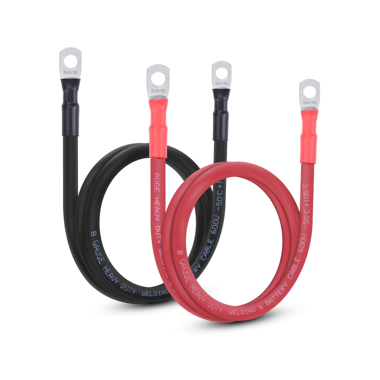 8 AWG Flexible Battery Cable with 5/16" Terminals - OFC Pure Copper Inverter &amp; Welding Wire for Automotive Solar RV Motorcycle (Red + Black 3FT Pair)