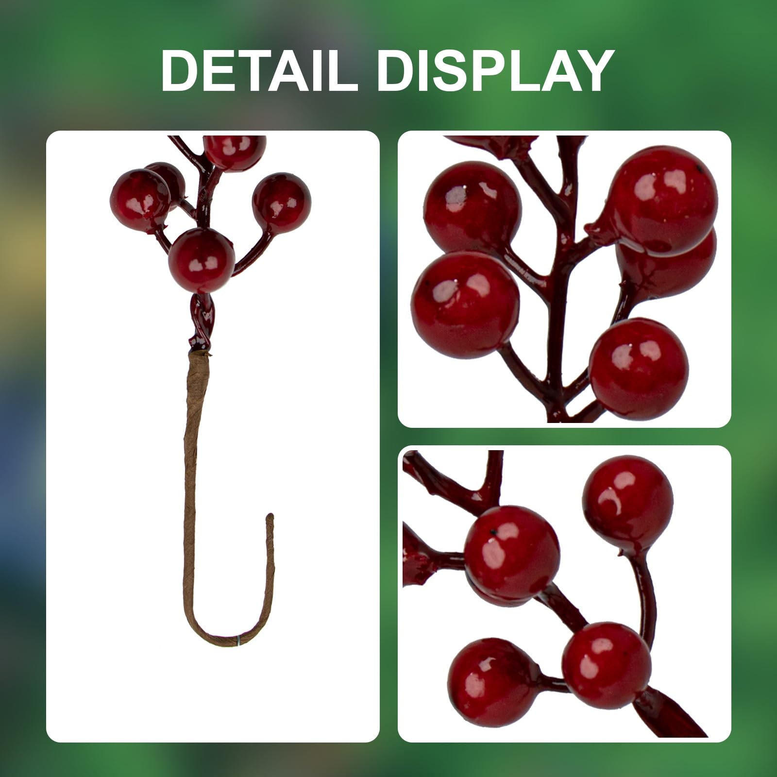 J'FLORU Paquete de 50 decoraciones para árbol de Navidad de 6.5 pulgadas, tallos de bayas artificiales, púas de bayas rojas para Navidad, invierno, adornos de árbol de Navidad, centros de mesa,