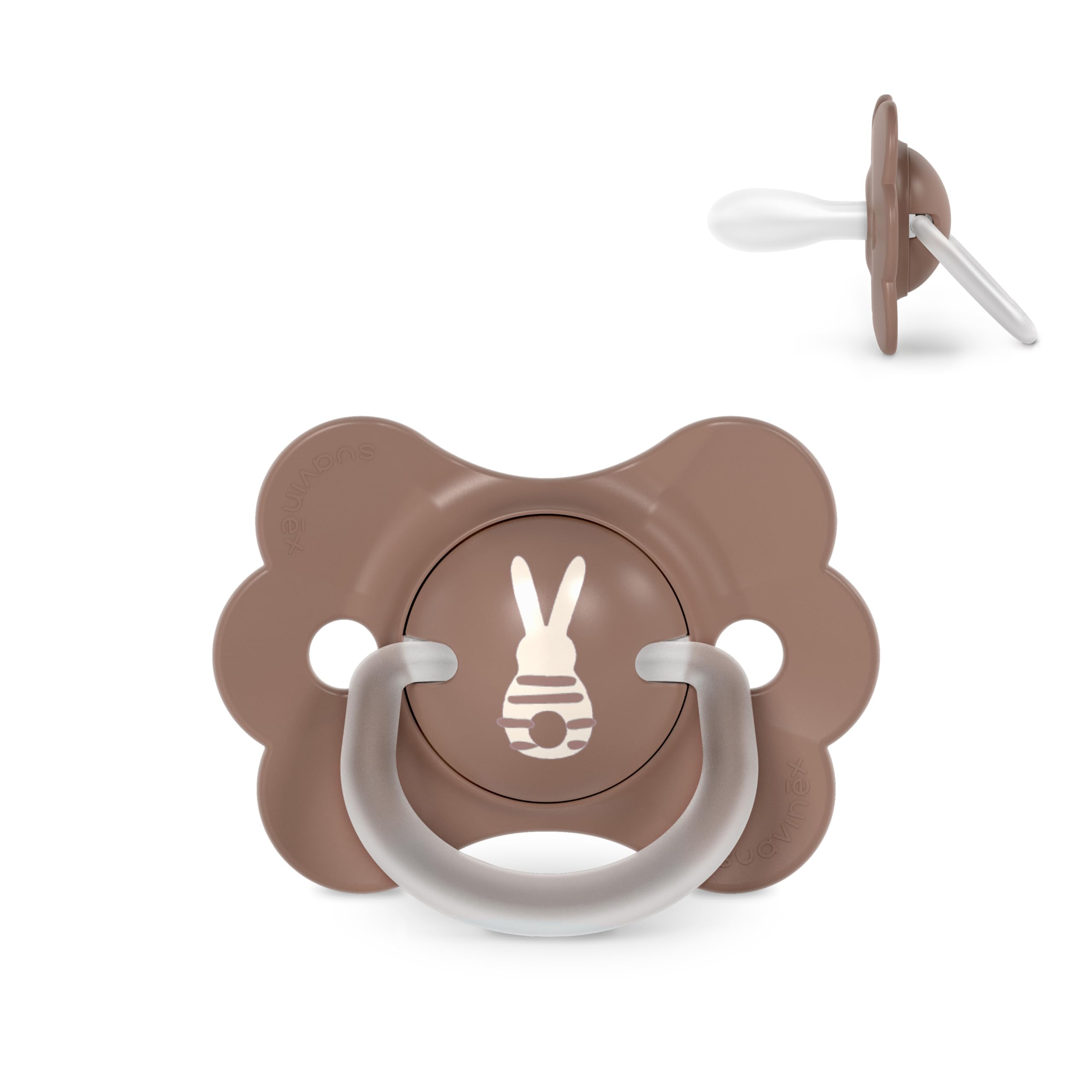 Suavinex, Sucette Bébé 6/18 Mois, Tétine Symétrique SX Pro en Silicone, Réversible, Plate et Flexible, Respecte le Développement Buccodentaire, avec Anneau, Évite les Irritations, Wonderland Marron - 1
