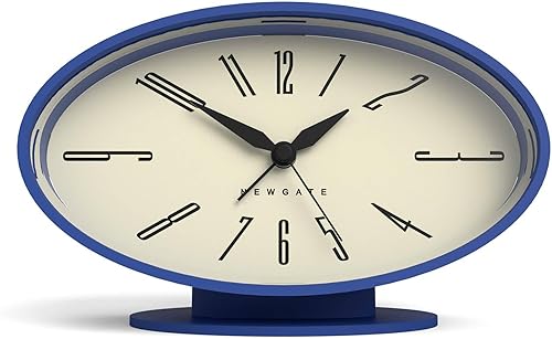 NEWGATE Ronnie - Reloj despertador, diseño retro ovalado, acabado de goma suave azul, ideal para mesita de noche, escritorio o estante, accesorio