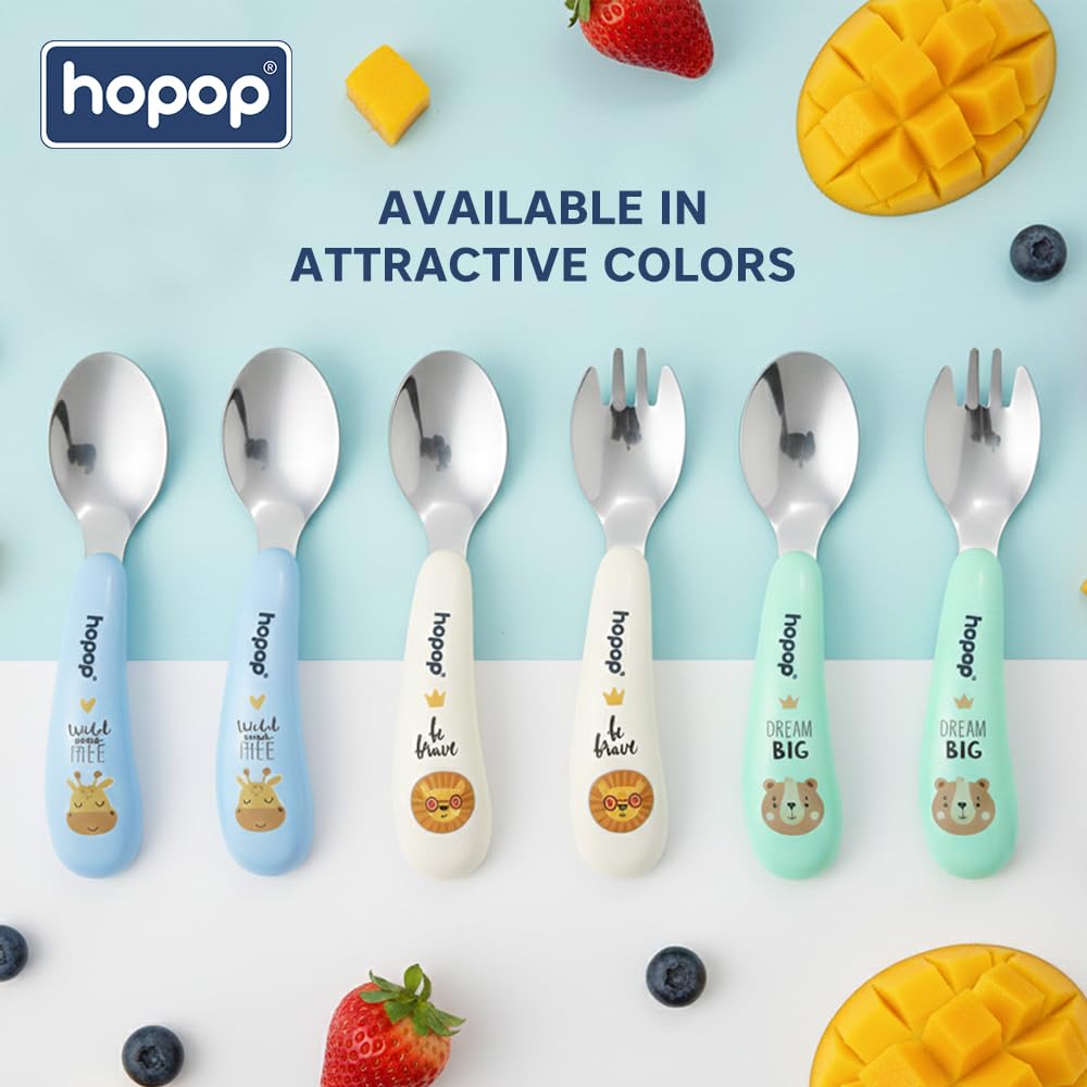 Hopop Stainless Steel Baby Feeding Spoon and Fork Set | Baby Cutlery Set | Self Feeding Spoon & Fork Set with Travel Case for Kids | BPA Free | Green 4