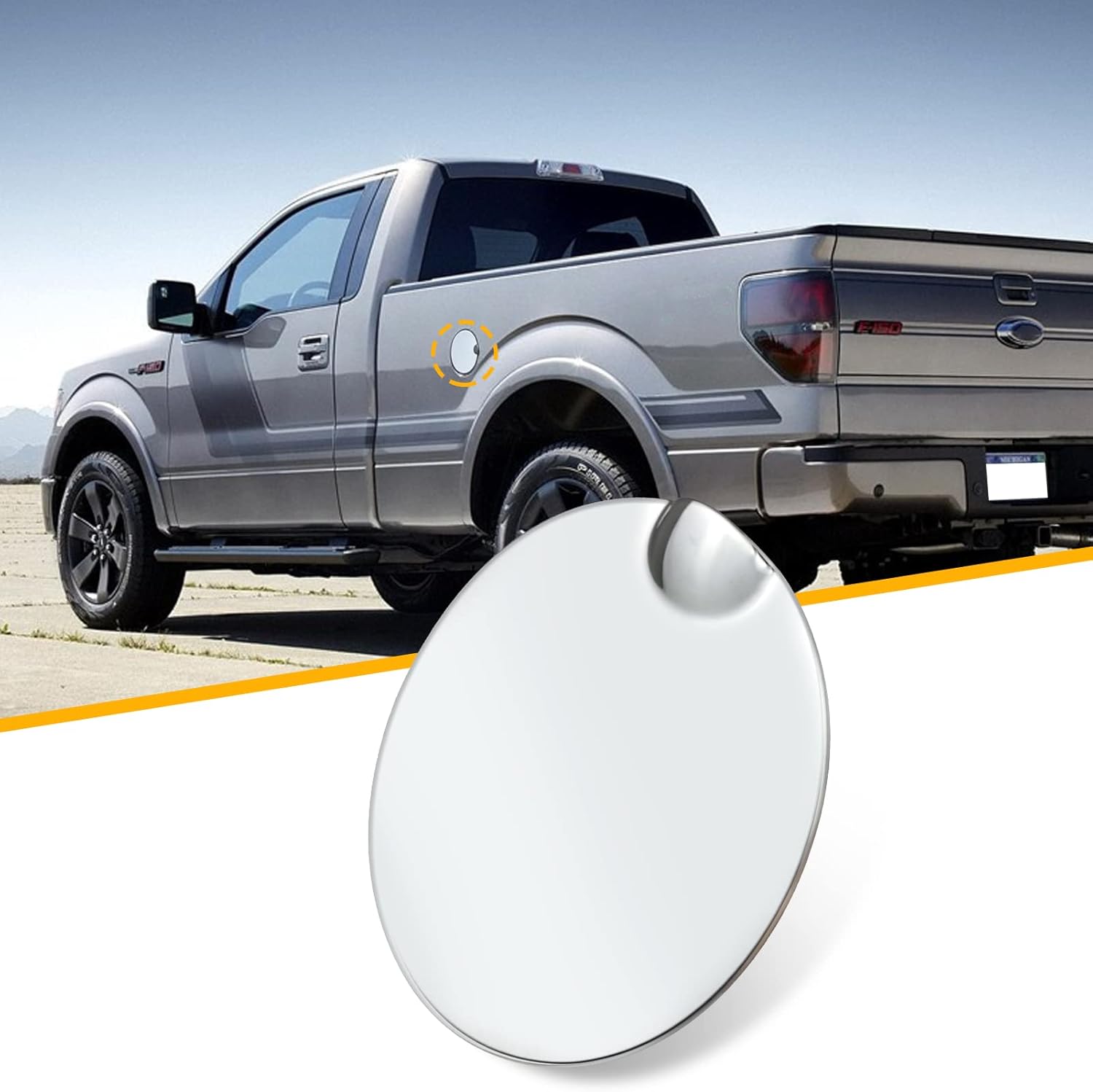 Jaronx Compatible With Ford F150 Gas Cap Cover Replacement 2009 2010 2011 2012 2013 2014, Chrome Fuel Door Cover for F150 Gas Door 9L3Z-99405A26-AA, Fuel Tank Filler Cap