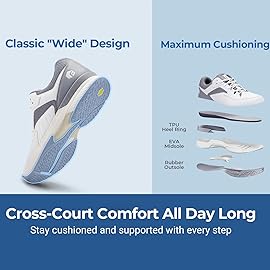 FitVille Mens Wide Pickleball Shoes All Court Tennis Shoes with Arch Support for Plantar Fasciitis (White&Grey, 8.5 Wide)