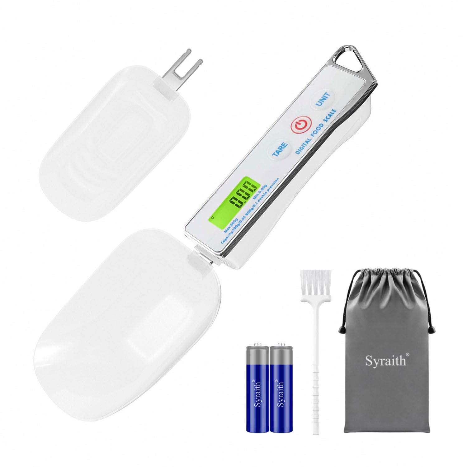 Digital Spoon Scale, Digital Kitchen Scale with 2 Replaceable Spoons, Electronic Measuring Spoon High Precision for 500/0.1g, Digital Food Spoon Scale, Digital Food Scale with LCD Display