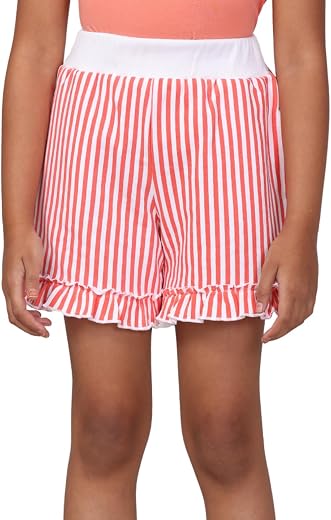 Pilolo Kids Soft Cotton Adjustable Drawstring Pocket Shorts for Girls