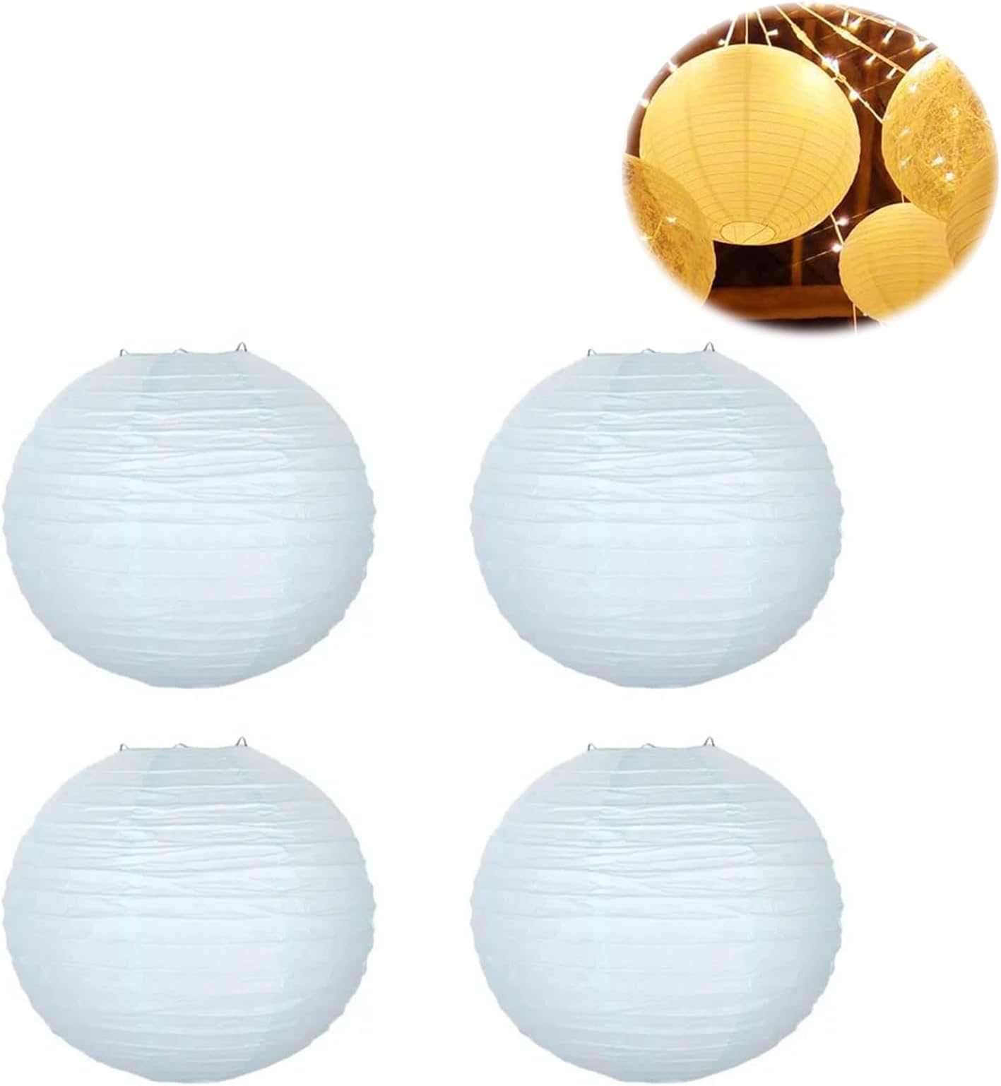 Lot De 6 Lanternes Papier Chinoises Rondes - Diamètre 12 Pouces (30cm) - Couleur Jaune - À Suspendre