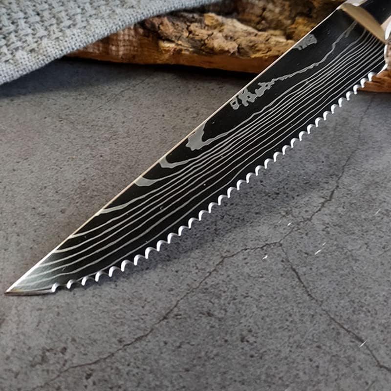 Steak Knife Set, 6 Pcs Beef Cleaver Cutlery Table Knife Stainless Steel Serrated Knife Steak Knife Set Cheese Dessert Ham Knife, the surface of the laser Damascus pattern BY KKZY (Color : 6 Pcs 01)