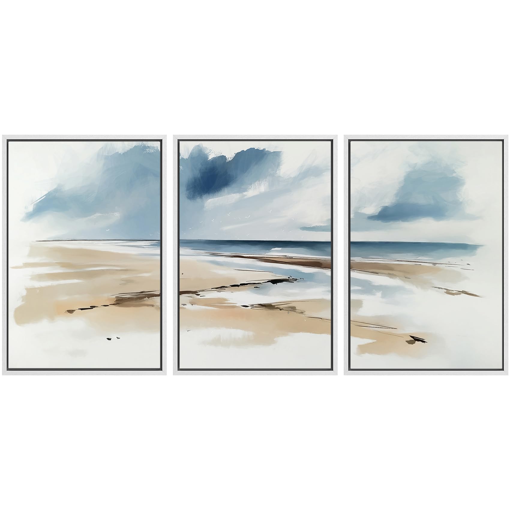 SIGNWIN Framed Canvas Print Wall Art Set Blue White Grunge Geometric Pattern Abstract Shapes Cozy Neutral Decorative Contemporary Minimal for Living Room, Bedroom, Office - 24"x36"x3 Natural — view 9