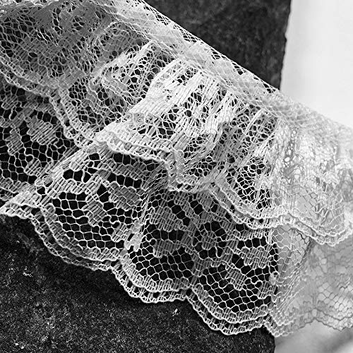 3-Yards 2\" Double Layer Ruffle lace Trim for Costume, Crafts and Sewing, LL-156 (White)