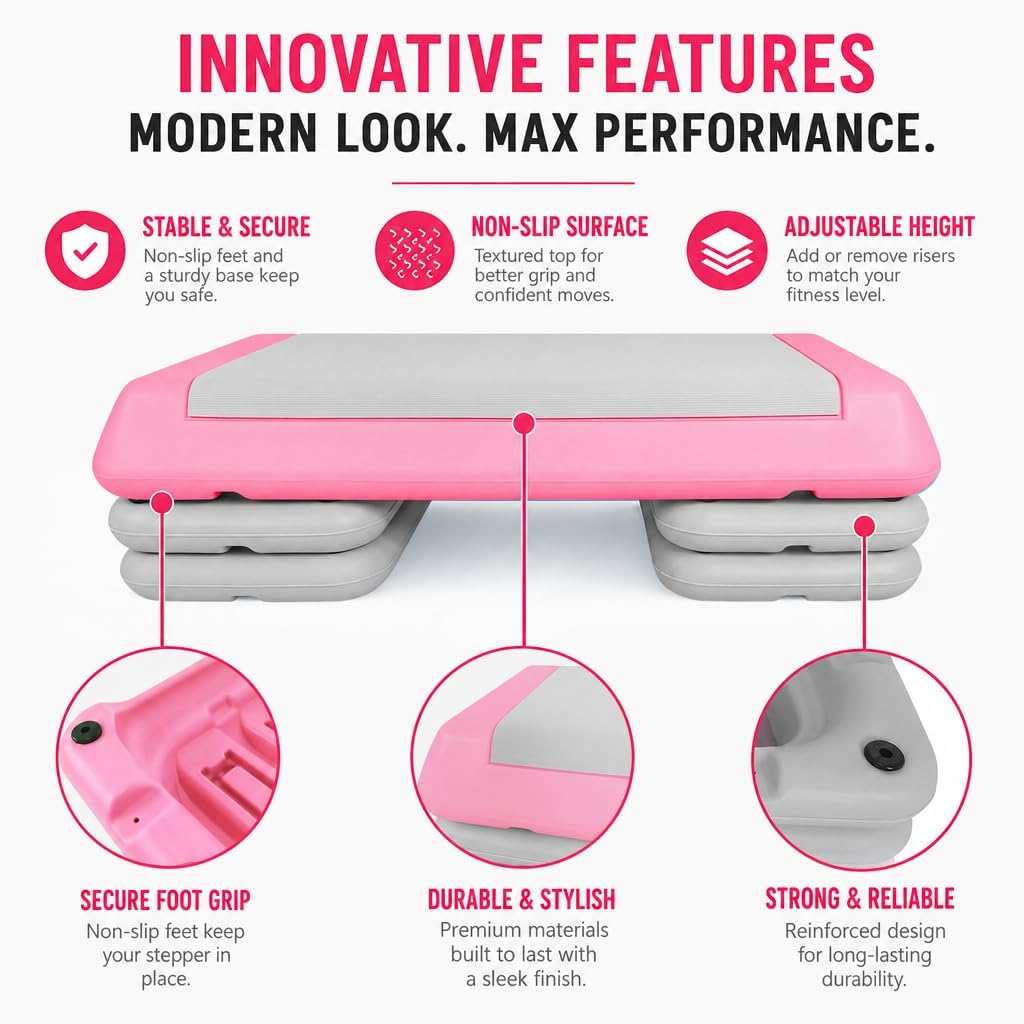 Aerobic Step Platform Height Adjustable Workout Step for Fitness Strength Training with Risers Exercise Platform for Home Gym