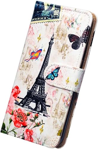 Miniatura 8 de Bcov Funda para iPhone 13 Pro, diseño de mariposa de la torre de París, de piel, con tapa para teléfono, con ranura para tarjetas, soporte para