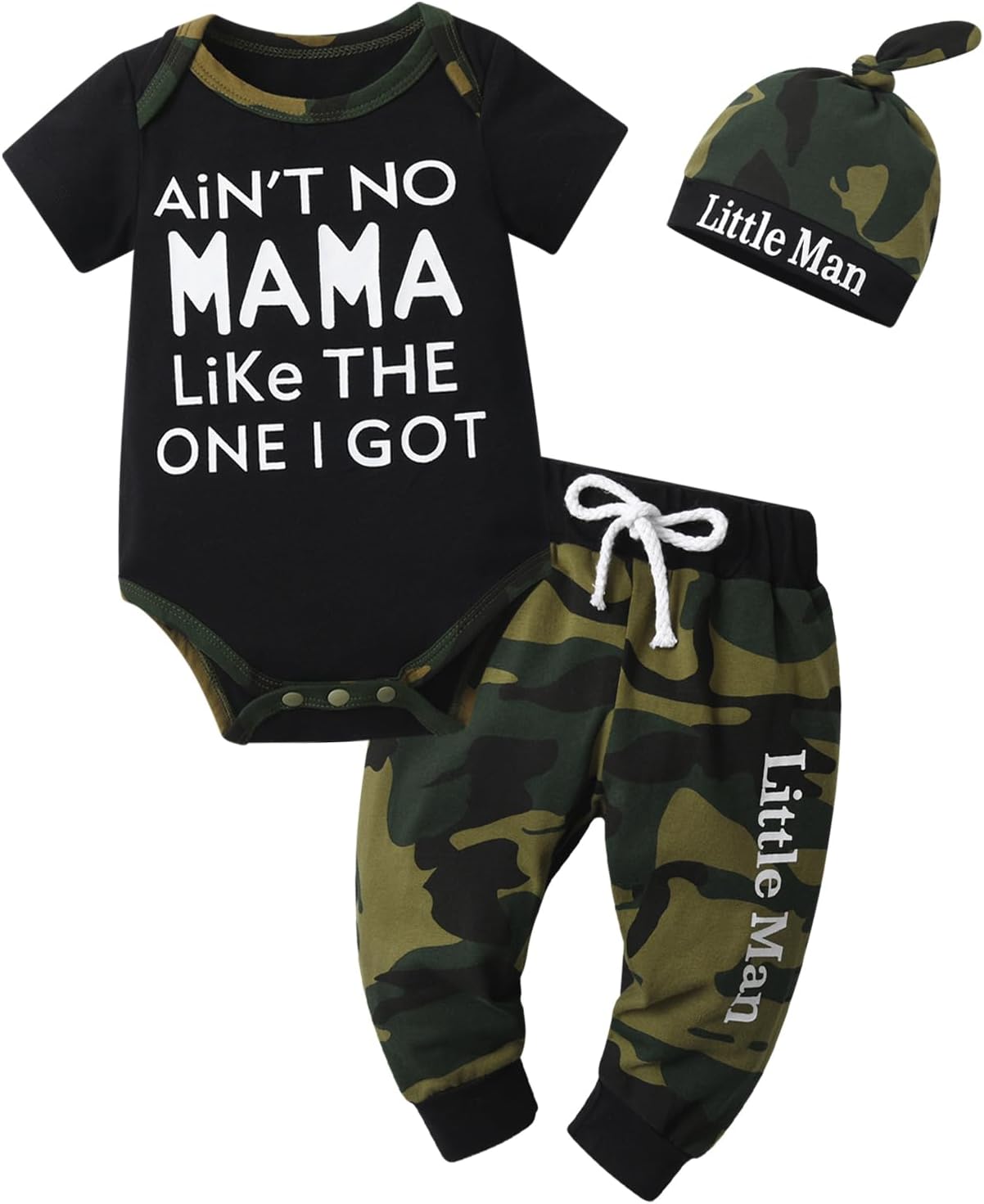 Newborn Infant Baby Boy Romper Clothes Little Man Letter Print Short Sleeve Tops Bodysuit Long Pants Hat 3PCS Outfits Set