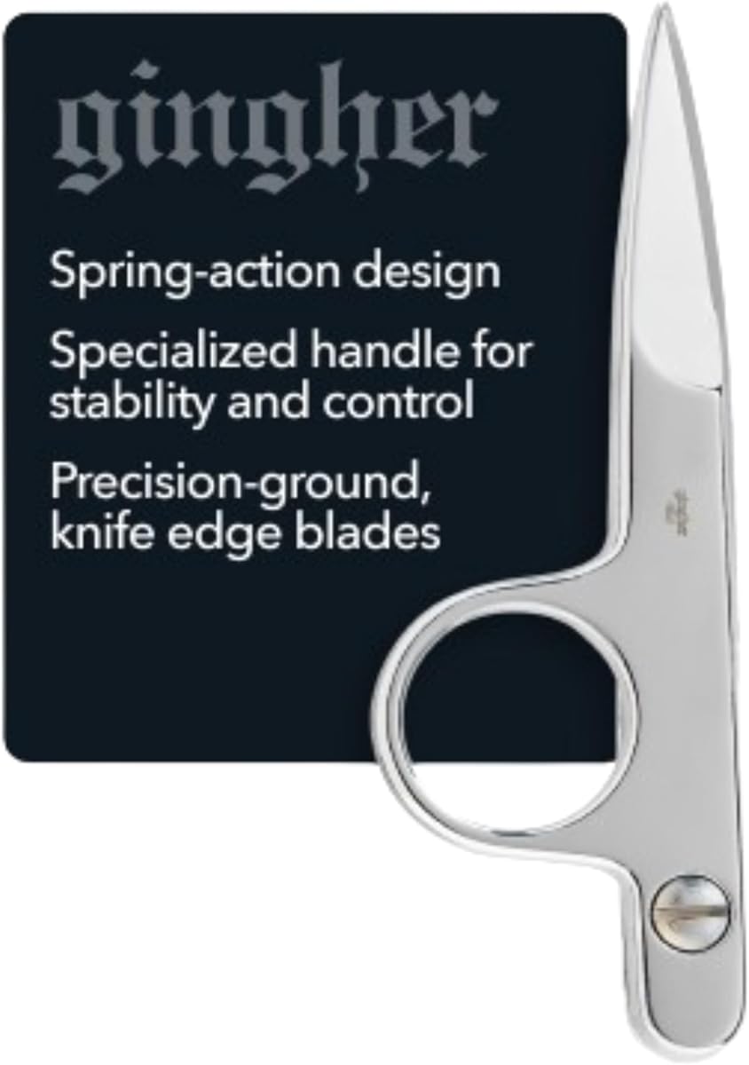 Gingher Spring-Action Knife-Edge Thread Nippers - 4.5" Stainless Steel Shears - Sharp Knife Edge Fabric Scissors with Protective Leather Sheath - Silver