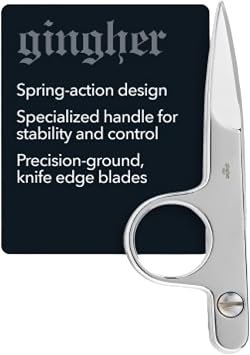 Gingher 4.5" Spring-Action Knife-Edge Thread Nippers, Stainless Steel Shears, Sharp Knife Edge Fabric Scissors with Protective Leather Sheath, Chrome Plated Nickel Finish
