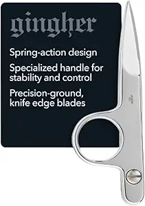 Gingher Spring-Action Knife-Edge Thread Nippers - 4.5" Stainless Steel Shears - Sharp Knife Edge Fabric Scissors with Protective Leather Sheath - Silver