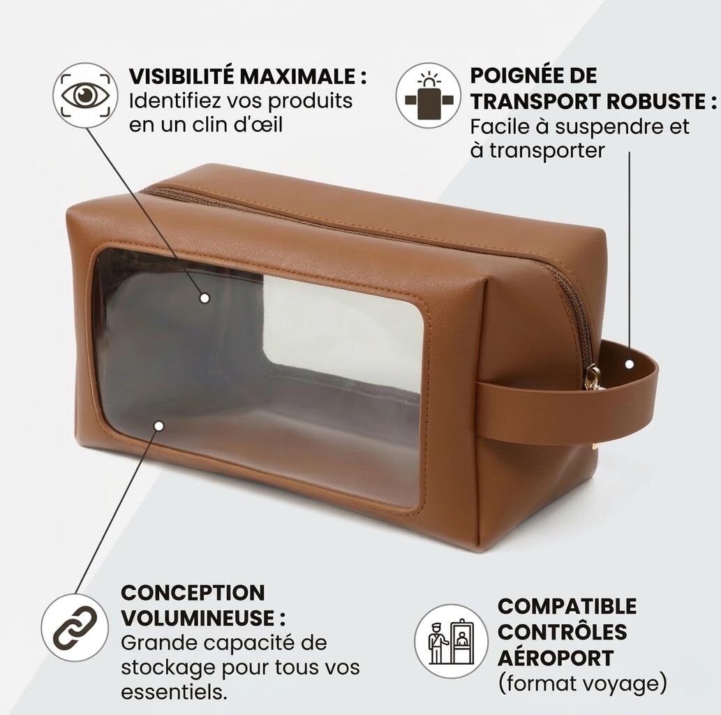 Trousse de Toilette Transparente Femme Voyage – Pochette Maquillage Imperméable pour Voyage, Avion & Week-End – Grande Capacité, Fermeture Éclair Solide - 2