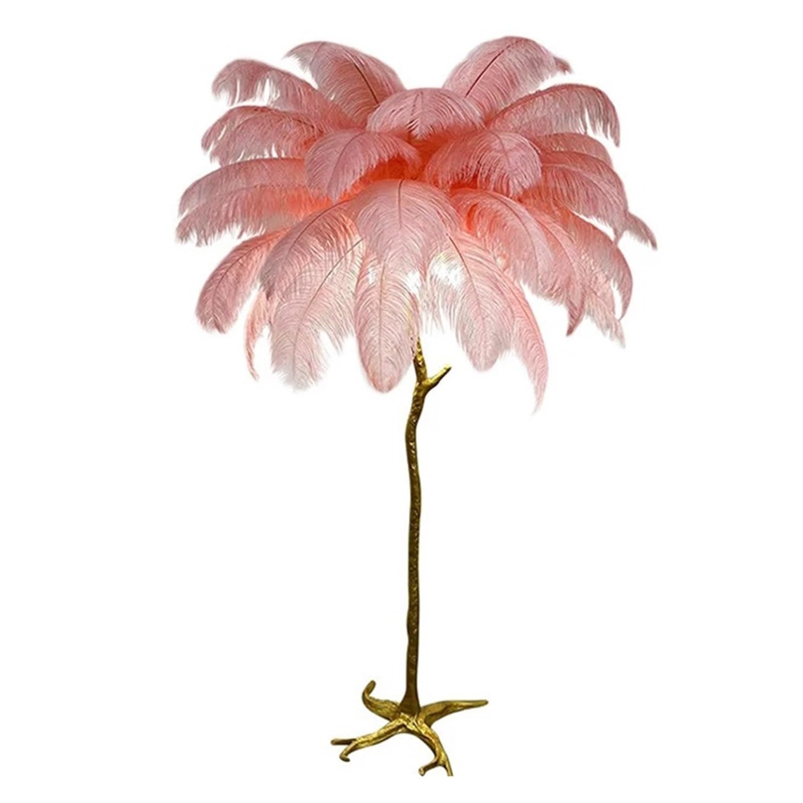 SMTYXS Nordic Luxury Ostrich Feather LED Floor Lamp Gold Resin Corner Light Art Deco Lamps for Living Room Standing Indoor Elegant Luxurious(Height 160cm,Pink Color)
