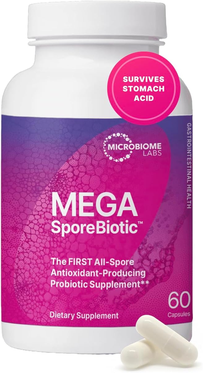 Microbiome Labs MegaSporeBiotic Probiotics for Women & Men - Spore Based Probiotics for Digestive Health - Shelf Stable & Travel-Friendly (60 Capsules)