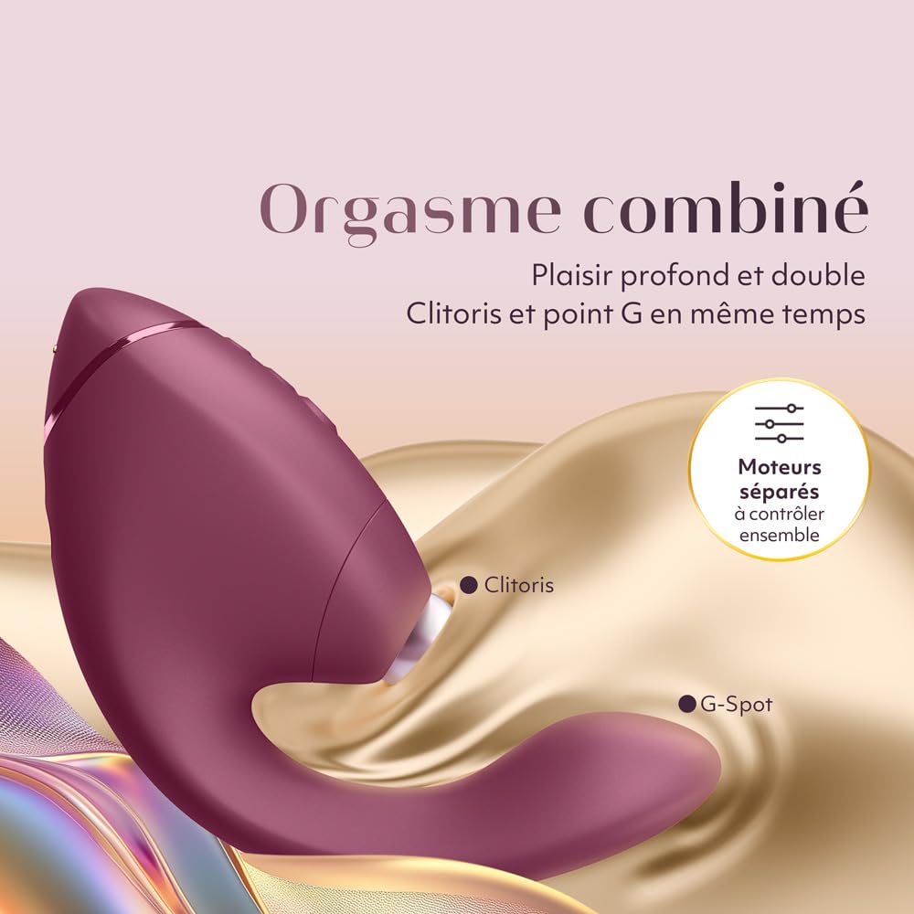 Womanizer Next Duo Vibromasseur Rabbit pour Femme | 14 Niveaux de Succion et Vibration | Double Moteur avec Stimulation Clitoridienne et Point G + Lubrifiant à base d'eau Enjoy 250ml