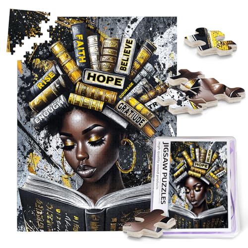 African American Jigsaw Puzzles 500 Pieces for Adults American Queen Jigsaw Puzzles Black Women Reading Book Wooden Puzzle for Challenging Fun Family Activity Games Home Decoration Gifts