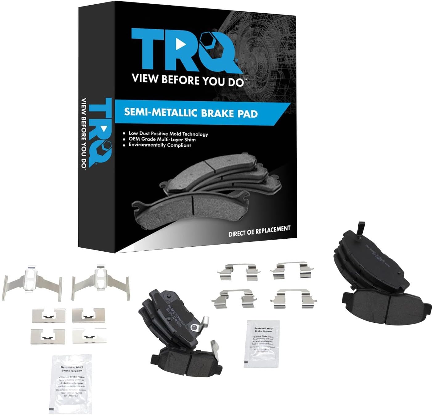 TRQ Front and Rear Brake Pad Set Semi Metallic Hardware Compatible with 1999-2000 Honda Civic