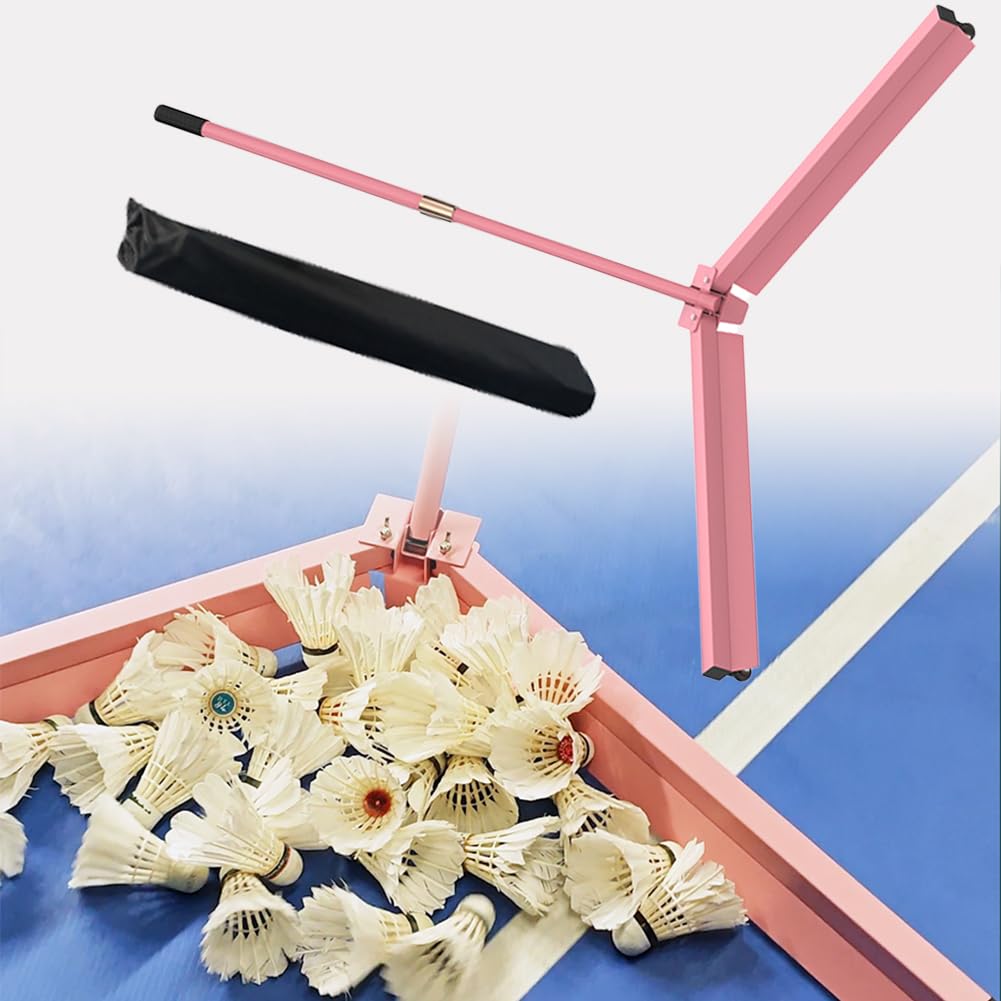 Colector de bolas de bádminton plegable con ruedas silenciosas y varilla de empuje retráctil, no hay necesidad de doblarse para un almacenamiento rápido