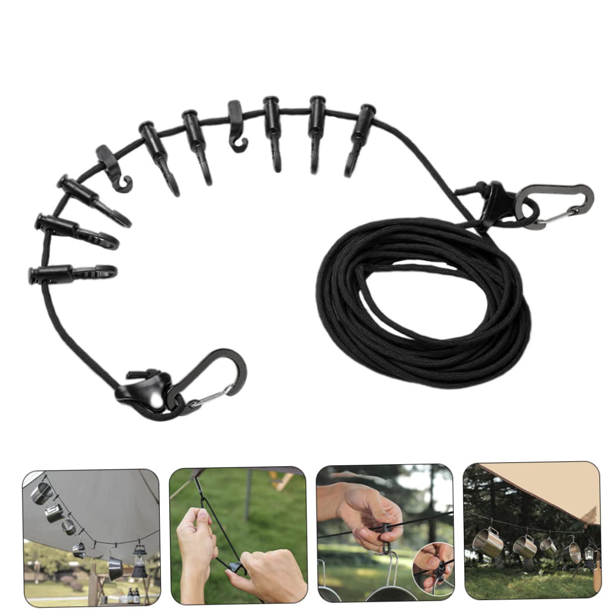 Cabilock 1 Set Adjustable Outdoor Clothesline Rope Multi Purpose Drying for Camping Gardens and Garages Strong and Versatile Air Drying Rope for Hanging Clothes Lanterns and More Black