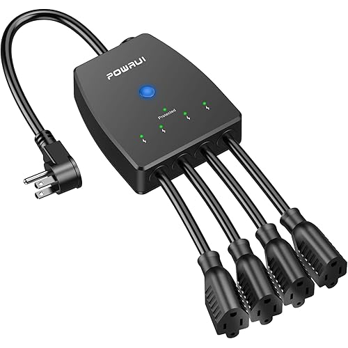 Outdoor Smart Plug, POWRUI Surge Protector Smart Power Strip with 4 Outlet Extender, Remote Control, Timer, Weatherproof for Indoor and Outdoor Use, Compatible with Alexa、Google Assistant.