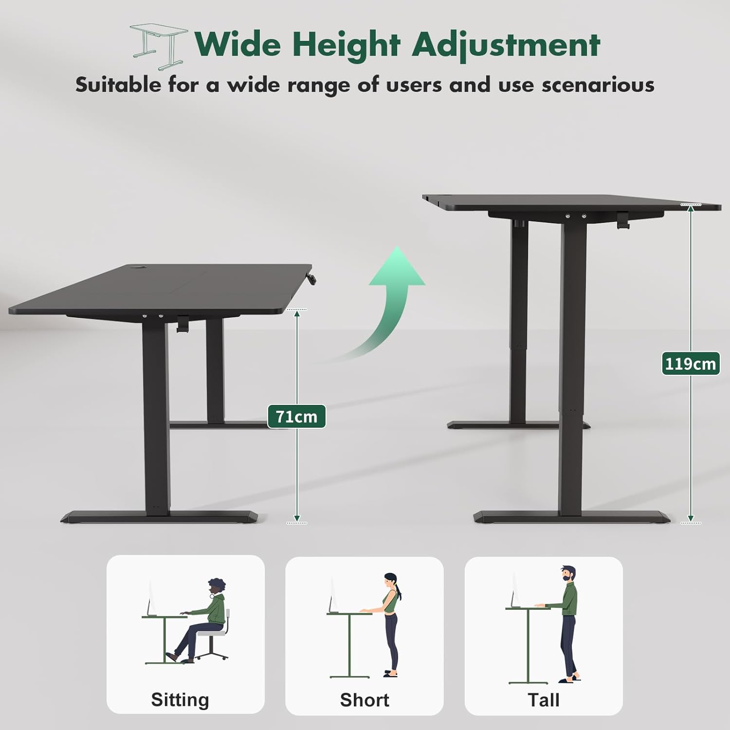 Image showing the desk frame and desktop components during assembly, highlighting the height adjustment mechanism.