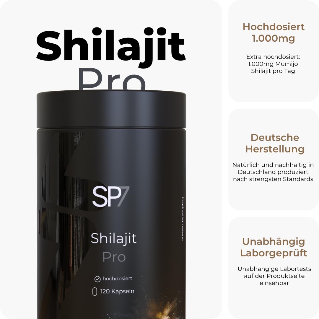 SP7® Shilajit Pro Kapseln - Himalaya Mumijo mit 85 Minerals - 120 Kapseln - hochdosiert 1000mg pro Tagesdosis - originales Shilajit aus Himalaya - vegan & laborgeprüft